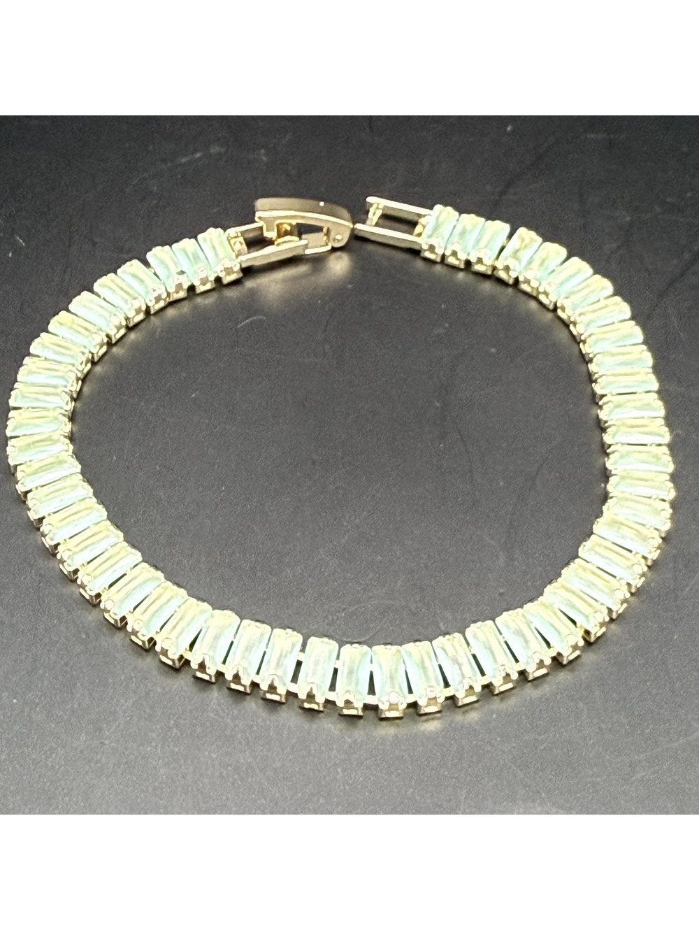 candy+clover green ghost milky baguette gold tone tennis bracelet